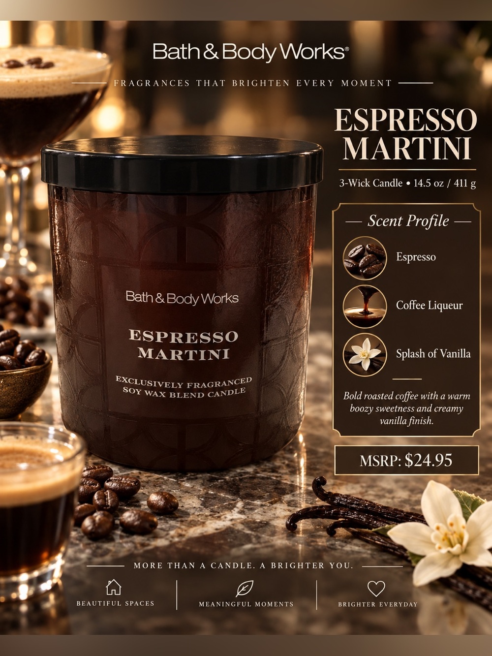 Bath & Body Works ESPRESSO MARTINI 3-Wick Candle NWT
